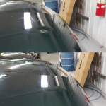 Image of Softball Sized Dent on hood before and after PDR