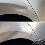 Image of a Large Crease Dent White Toyota Quarter Panel