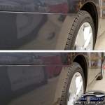 Image of Nissan plastic bumper cover dent before and after PDR
