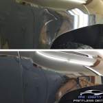 Image of Chevy Silverado fender large dent before and after paintless drnt removal