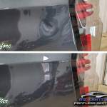 image of Chevy Suburban quarter panel deep dent before and after MI Dent Guy paintless dent repair