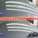 image of a classic Ford Mustang trunk lid dent before and after paintless dent repair by MI Dent Guy