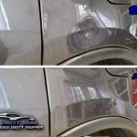 image of a Dodge Durango quarter panel large dent before and after paintless dent repair by MI Dent Guy