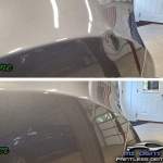 image of a Kia Soul quarter panel body line dent before and after MI Dent Guy paintless dent repair