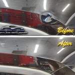 Image of a Jeep Cherokee fender with a body line dent before and after paintless dent repair by MI Dent Guy
