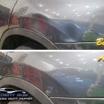 Image of BMW X4 quarter panel dents before and after paintless dent repair by MI Dent Guy