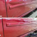 Image of Chevy Silveradodoor large dent repair before and after paintless dent repair by MI Dent Guy