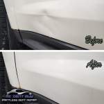 Image of a Chevrolet Equinox body line dent before and after Paintless Dent Repair by MI Dent Guy in Portage, Michigan